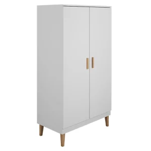 Armoire Avec Penderie Et étagères Finition Blanc Mat Et Bois L100 Cm ELIAS REMISE allant 8