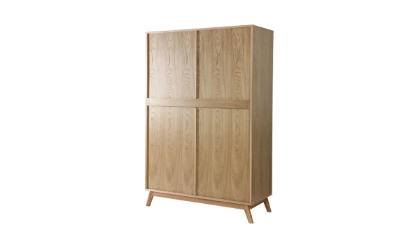 Armoire Design Avec Penderie Finition Bois Clair Et Blanc Mat L120 Cm HELIA 5