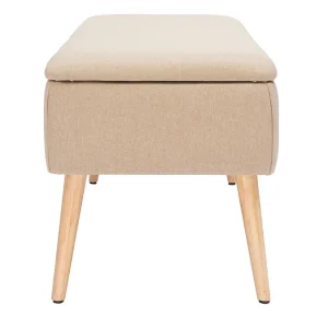 Banc Coffre En Tissu Beige Et Bois Clair Massif L120 Cm LARS 16