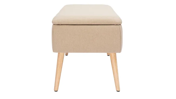 Banc Coffre En Tissu Beige Et Bois Clair Massif L120 Cm LARS 5