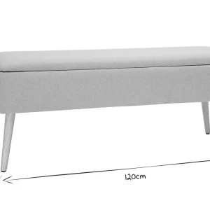 Banc Coffre En Tissu Beige Et Bois Clair Massif L120 Cm LARS 22