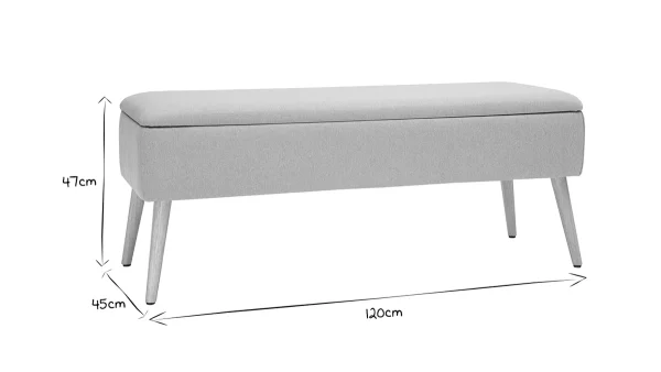Banc Coffre En Tissu Beige Et Bois Clair Massif L120 Cm LARS 8