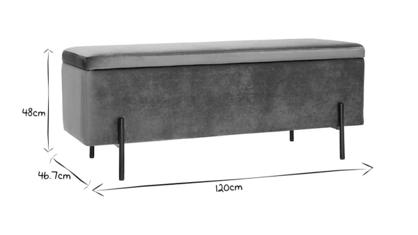 acheter Banc Coffre En Tissu Velours Gris Foncé L120 Cm ADONIS 7