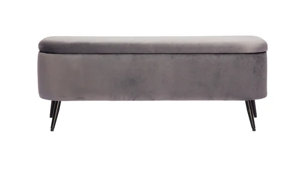 Banc Coffre En Tissu Velours Gris Foncé L120 Cm ATON 1