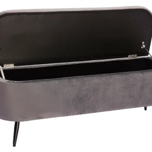 Banc Coffre En Tissu Velours Gris Foncé L120 Cm ATON 11