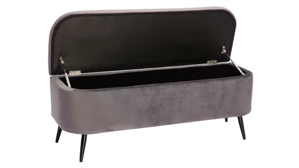 Banc Coffre En Tissu Velours Gris Foncé L120 Cm ATON 3