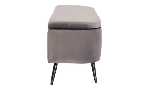 Banc Coffre En Tissu Velours Gris Foncé L120 Cm ATON 4