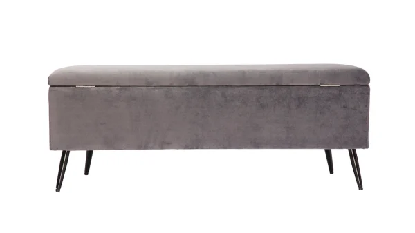 Banc Coffre En Tissu Velours Gris Foncé L120 Cm ATON 5