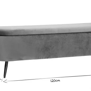 Banc Coffre En Tissu Velours Gris Foncé L120 Cm ATON 19