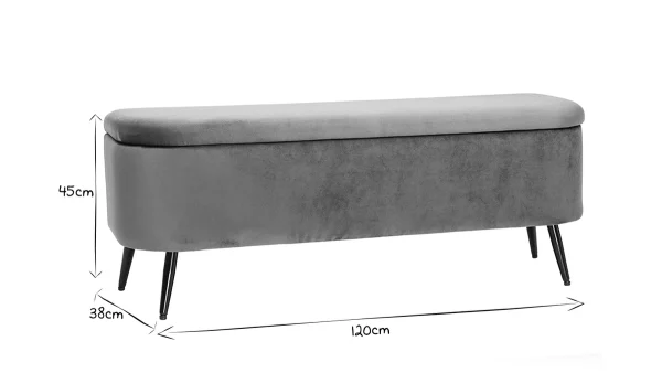 Banc Coffre En Tissu Velours Gris Foncé L120 Cm ATON 7