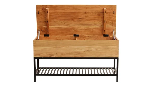 Banc D’entrée Industriel Avec Coffre De Rangement Bois Massif Et Métal Noir L100 Cm SORG excellents soldes 3
