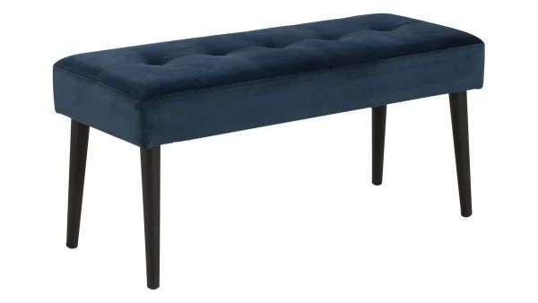 Banc Design En Tissu Velours Bleu Nuit Capitonné L95 Cm GUESTA 3