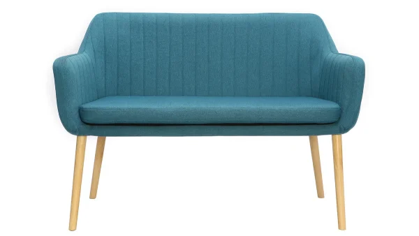 Banquette Scandinave 2 Places En Tissu Bleu Canard Et Bois Clair ALEYNA 1