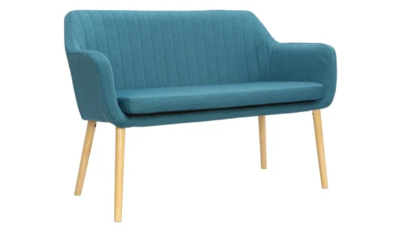 Banquette Scandinave 2 Places En Tissu Bleu Canard Et Bois Clair ALEYNA 3