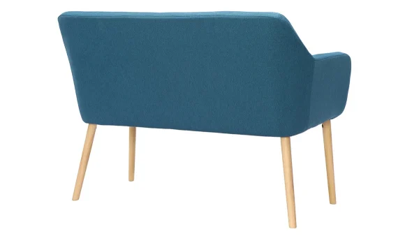 Banquette Scandinave 2 Places En Tissu Bleu Canard Et Bois Clair ALEYNA 4