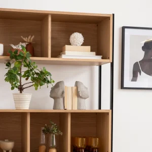 Bibliothèque En Bois Clair Chêne Et Métal Noir L98 Cm SILKA 22