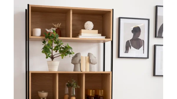 Bibliothèque En Bois Clair Chêne Et Métal Noir L98 Cm SILKA 8