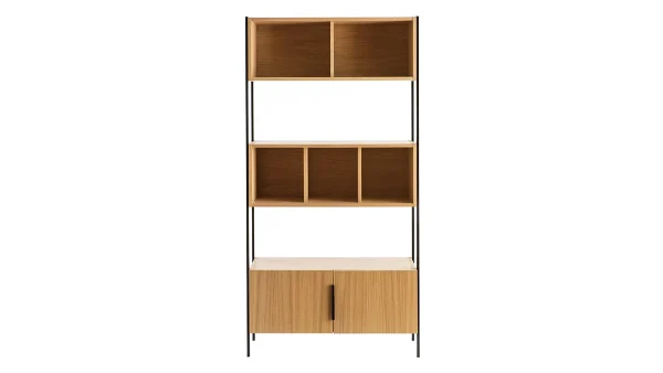 Bibliothèque En Bois Clair Chêne Et Métal Noir L98 Cm SILKA 1