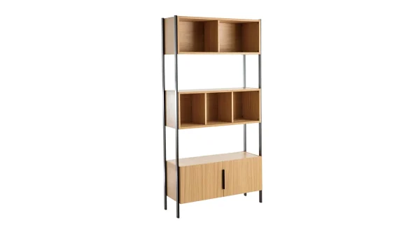 Bibliothèque En Bois Clair Chêne Et Métal Noir L98 Cm SILKA 3