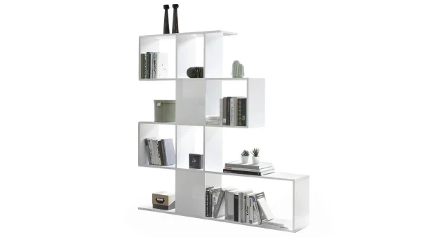 Bibliothèque Ouverte Séparateur Design Blanc Laqué Brillant L139 Cm COMO garantis authentique 1