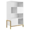 Bibliothèque Scandinave Multi Rangements Blanche Et Bois Chêne Massif L90 Cm CELESTINE pas cher 14