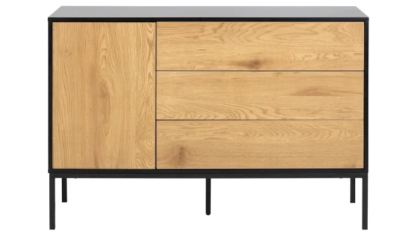 Buffet Bas Industriel Bois Et Métal Noir 1 Porte 3 Tiroirs L120 Cm TRESCA 1