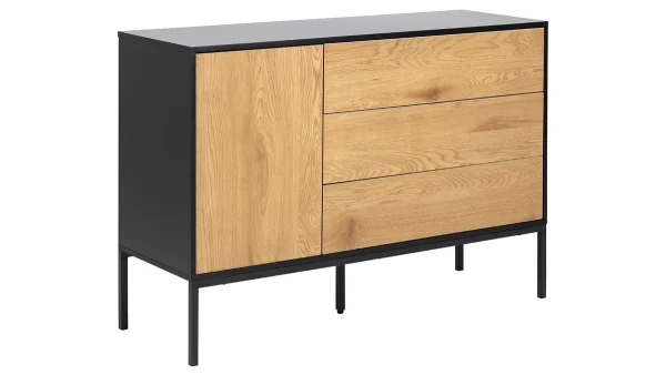 Buffet Bas Industriel Bois Et Métal Noir 1 Porte 3 Tiroirs L120 Cm TRESCA 4