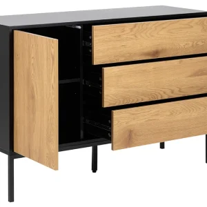 Buffet Bas Industriel Bois Et Métal Noir 1 Porte 3 Tiroirs L120 Cm TRESCA 11