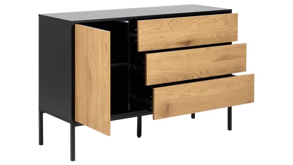 Buffet Bas Industriel Bois Et Métal Noir 1 Porte 3 Tiroirs L120 Cm TRESCA 3