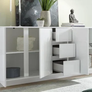 Buffet Design Blanc Laqué Brillant 4 Portes 3 Tiroirs L210 Cm COMO prix pas cher 7