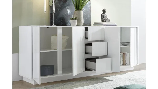 Buffet Design Blanc Laqué Brillant 4 Portes 3 Tiroirs L210 Cm COMO prix pas cher 3