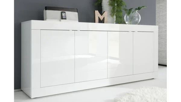 Buffet Design Blanc Laqué Brillant 4 Portes L207 Cm LATTE 1