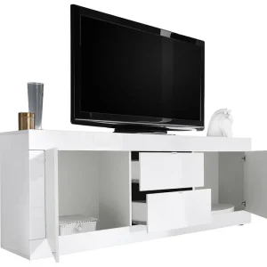 Buffet Design Blanc Laqué Brillant Avec Tiroirs L210 Cm LATTE 7