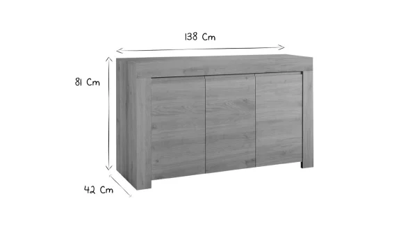 nouvelle saison Buffet Design Bois Chêne 3 Portes L138 Cm TINO 8