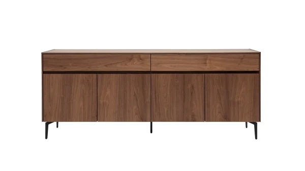 Buffet Design Bois Foncé Noyer Et Métal Noir 4 Portes 2 Tiroirs L180 Cm BLISS 1
