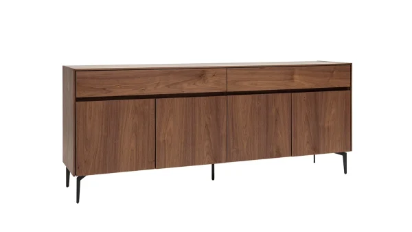 Buffet Design Bois Foncé Noyer Et Métal Noir 4 Portes 2 Tiroirs L180 Cm BLISS 3