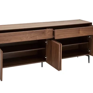 Buffet Design Bois Foncé Noyer Et Métal Noir 4 Portes 2 Tiroirs L180 Cm BLISS 17