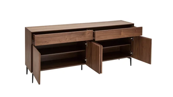 Buffet Design Bois Foncé Noyer Et Métal Noir 4 Portes 2 Tiroirs L180 Cm BLISS 6