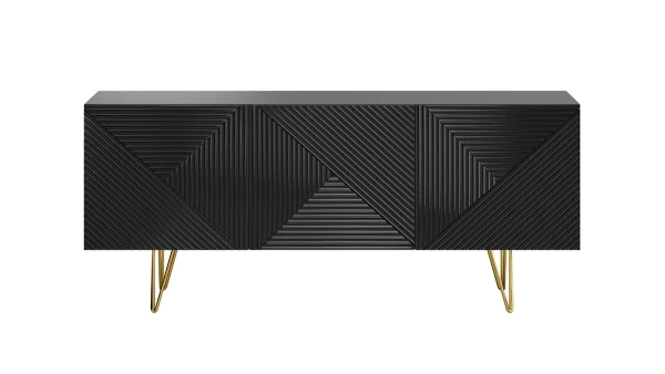 Buffet Design Noir Et Doré 3 Portes L160 Cm OZEN 1
