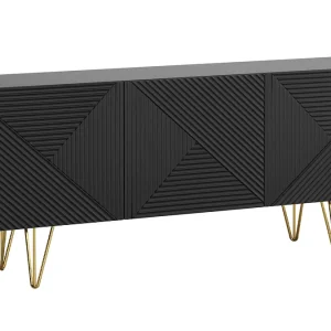 Buffet Design Noir Et Doré 3 Portes L160 Cm OZEN 8