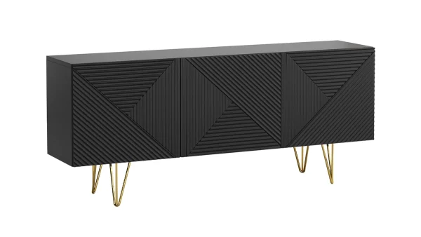 Buffet Design Noir Et Doré 3 Portes L160 Cm OZEN 3