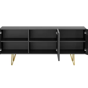 Buffet Design Noir Et Doré 3 Portes L160 Cm OZEN 10