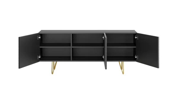 Buffet Design Noir Et Doré 3 Portes L160 Cm OZEN 4