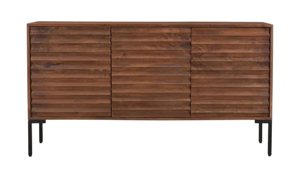Buffet En Bois Foncé Manguier Massif Et Métal Noir 3 Portes L140 Cm ONDA 1