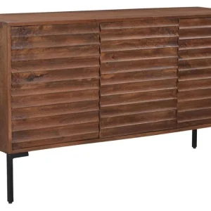 Buffet En Bois Foncé Manguier Massif Et Métal Noir 3 Portes L140 Cm ONDA 14