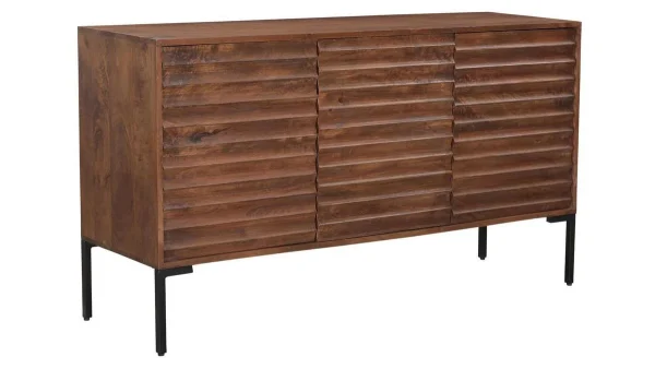 Buffet En Bois Foncé Manguier Massif Et Métal Noir 3 Portes L140 Cm ONDA 4