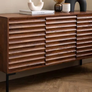Buffet En Bois Foncé Manguier Massif Et Métal Noir 3 Portes L140 Cm ONDA 22