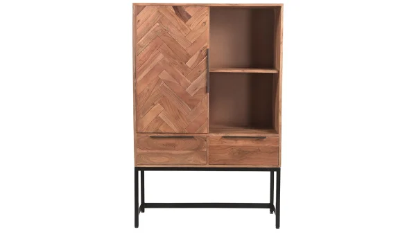 excellents soldes Buffet Haut En Bois Massif Et Métal Noir 1 Portes 2 Tiroirs L95 Cm STICK 1