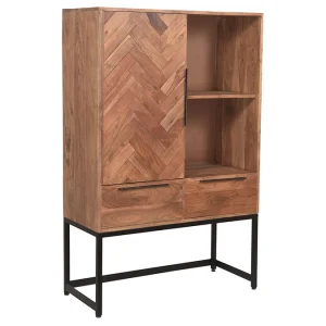 excellents soldes Buffet Haut En Bois Massif Et Métal Noir 1 Portes 2 Tiroirs L95 Cm STICK 11