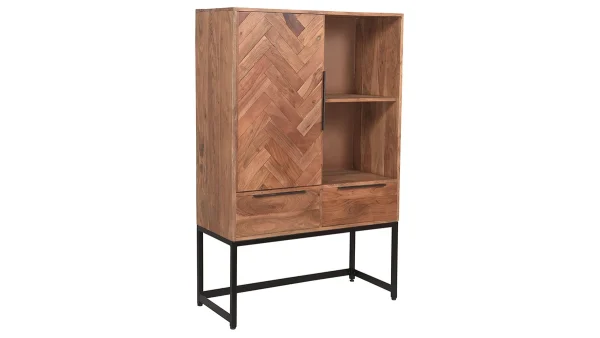 excellents soldes Buffet Haut En Bois Massif Et Métal Noir 1 Portes 2 Tiroirs L95 Cm STICK 3